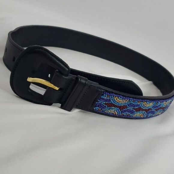 GINNIE JOHANSEN Leather Beaded women\'s belt black blue red 26 27 28 29 30 LK NEW main image 12